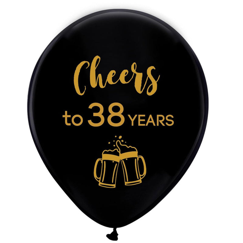 Black Cheers To 38 Years Latex Balloons, 12Inch (16Pcs) 38Th Birthday