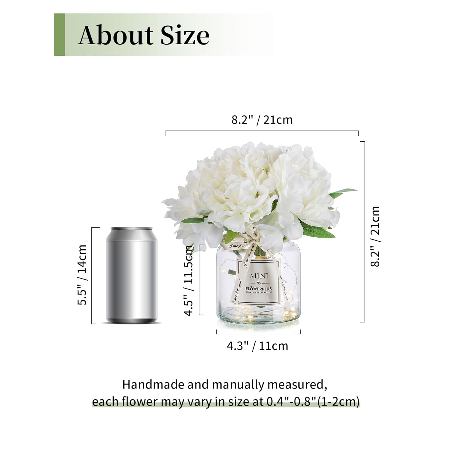 Fake Flowers In Vase For Table: White Artificial Peony With Glass Vase Led Light For Centerpieces Decor - Small Faux Arrangements Desk Vanity Bathroom Office Decoration