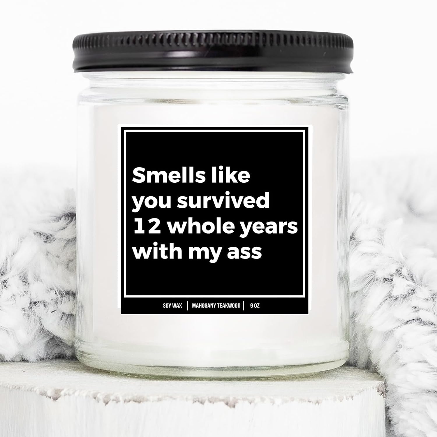 You Nique Designs 12 Year Anniversary Candle For Him And Her 9Oz Candle, 12Th Year Gift Idea For Him, 12 Year Wedding Anniversary For Husband, Wife, Couple, Him, Her (Mahogany Teakwood)