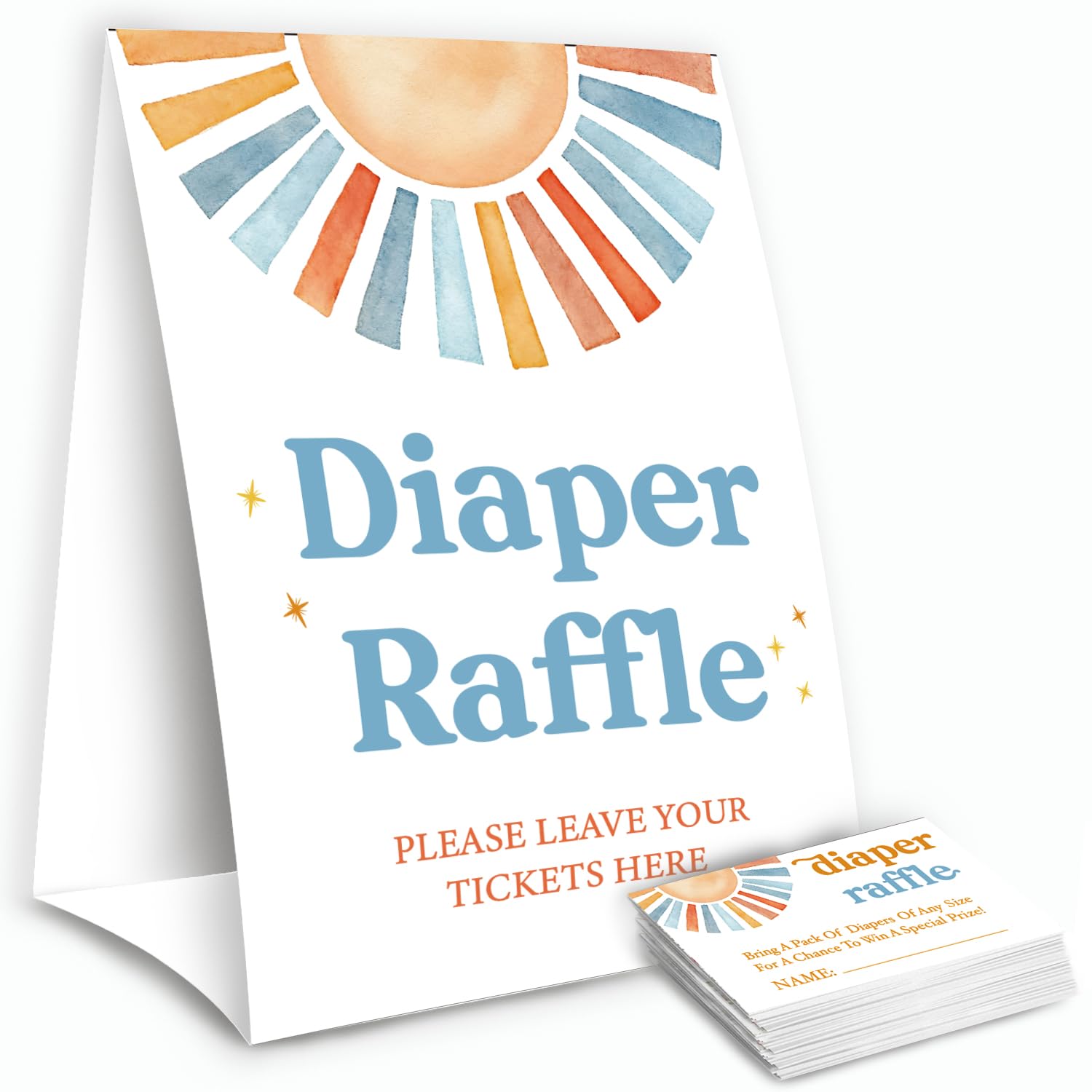 Sun Baby Shower Decorations Games For Boy Or Girl Shower, Fun Activity Cards, 1 Standing Sign And 50 Diaper Raffle Tickets