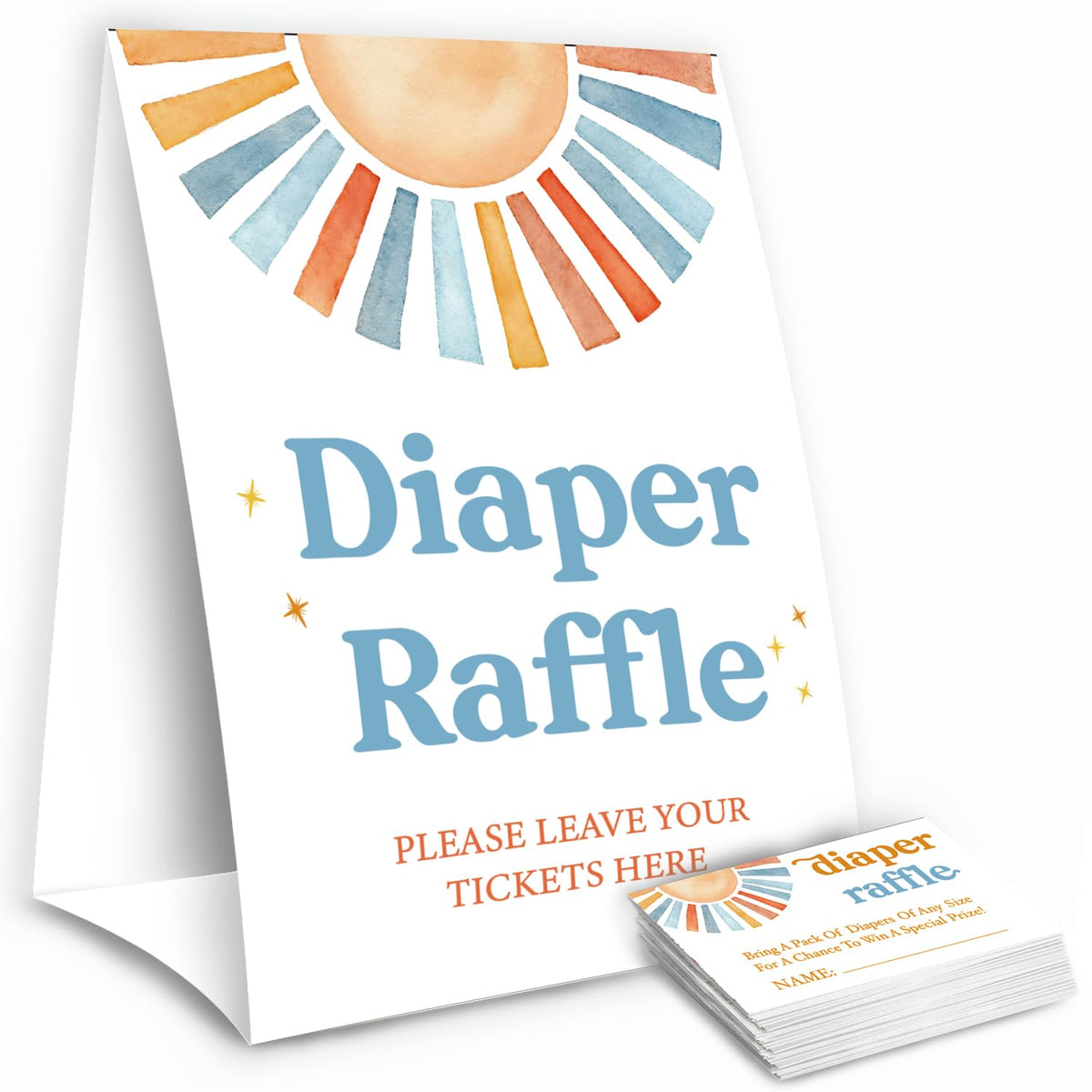 Sun Baby Shower Decorations Games For Boy Or Girl Shower, Fun Activity Cards, 1 Standing Sign And 50 Diaper Raffle Tickets