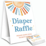 Sun Baby Shower Decorations Games For Boy Or Girl Shower, Fun Activity Cards, 1 Standing Sign And 50 Diaper Raffle Tickets