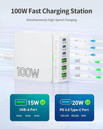 100W 6-Port USB C Charger Block, PD 3.0 & USB A Charging Hub for iPhone, iPad