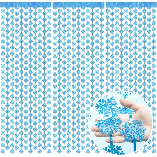 Snowflake Decorations 3 Pcs Snowflake Foil Fringe Curtains, Blue