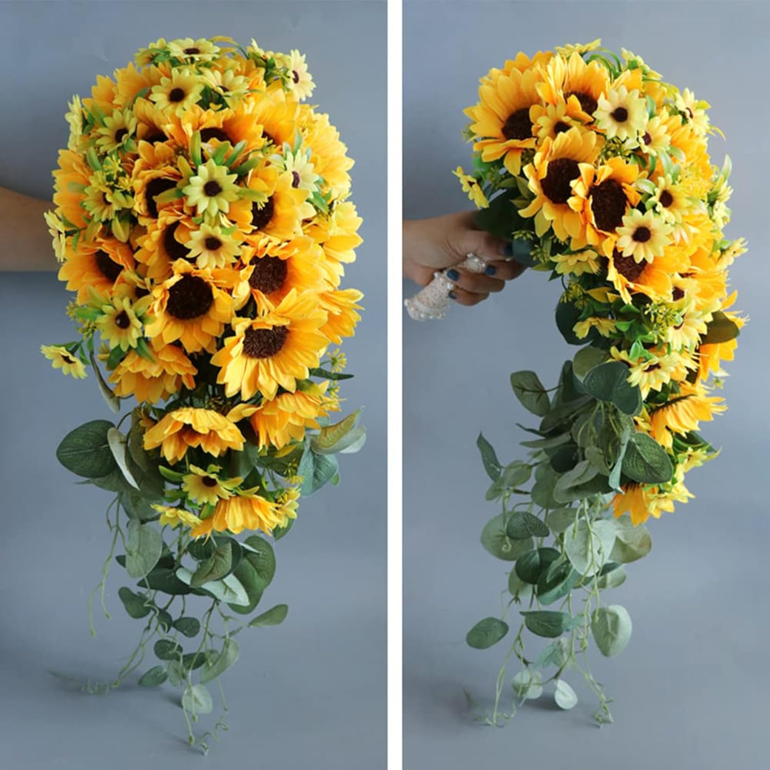Wedding Bouquets For Bride Bridesmaid Bouquet Artificial Sunflower Water Drops Waterfall Flowers Bride Bouquets For Wedding Thanksgiving Home Decor Gifts, 10 Inch
