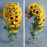 Wedding Bouquets For Bride Bridesmaid Bouquet Artificial Sunflower Water Drops Waterfall Flowers Bride Bouquets For Wedding Thanksgiving Home Decor Gifts, 10 Inch