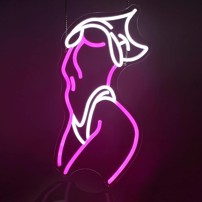 Lady Neon Sign Pink White LED Wall Decor USB Powered Light Up Sign for Preppy Room Party