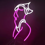 Lady Neon Sign Pink White LED Wall Decor USB Powered Light Up Sign for Preppy Room Party