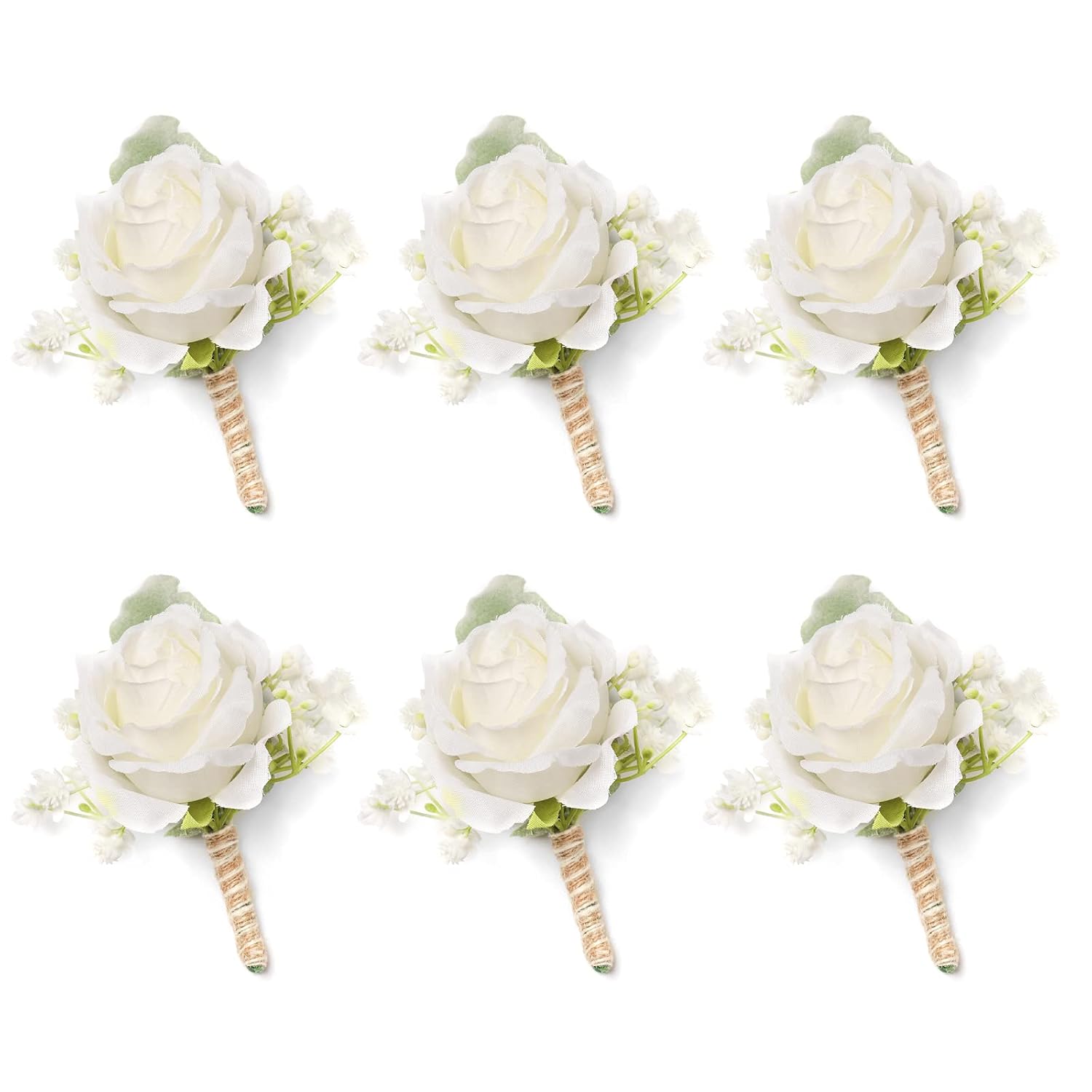 White Rose Boutonnieres For Men Wedding Ivory Baby'S Breath Boutonniere For Best Men Groom Groomsmen Wedding Prom Homecoming Set Of 6