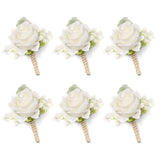 White Rose Boutonnieres For Men Wedding Ivory Baby'S Breath Boutonniere For Best Men Groom Groomsmen Wedding Prom Homecoming Set Of 6
