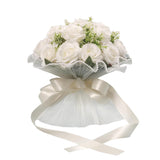 Wedding Bouquets For Bride, Ivory White Bridal Bridesmaid Wedding Flowers, Artificial Toss Rose With Silk Ribbon For Civil Ceremony