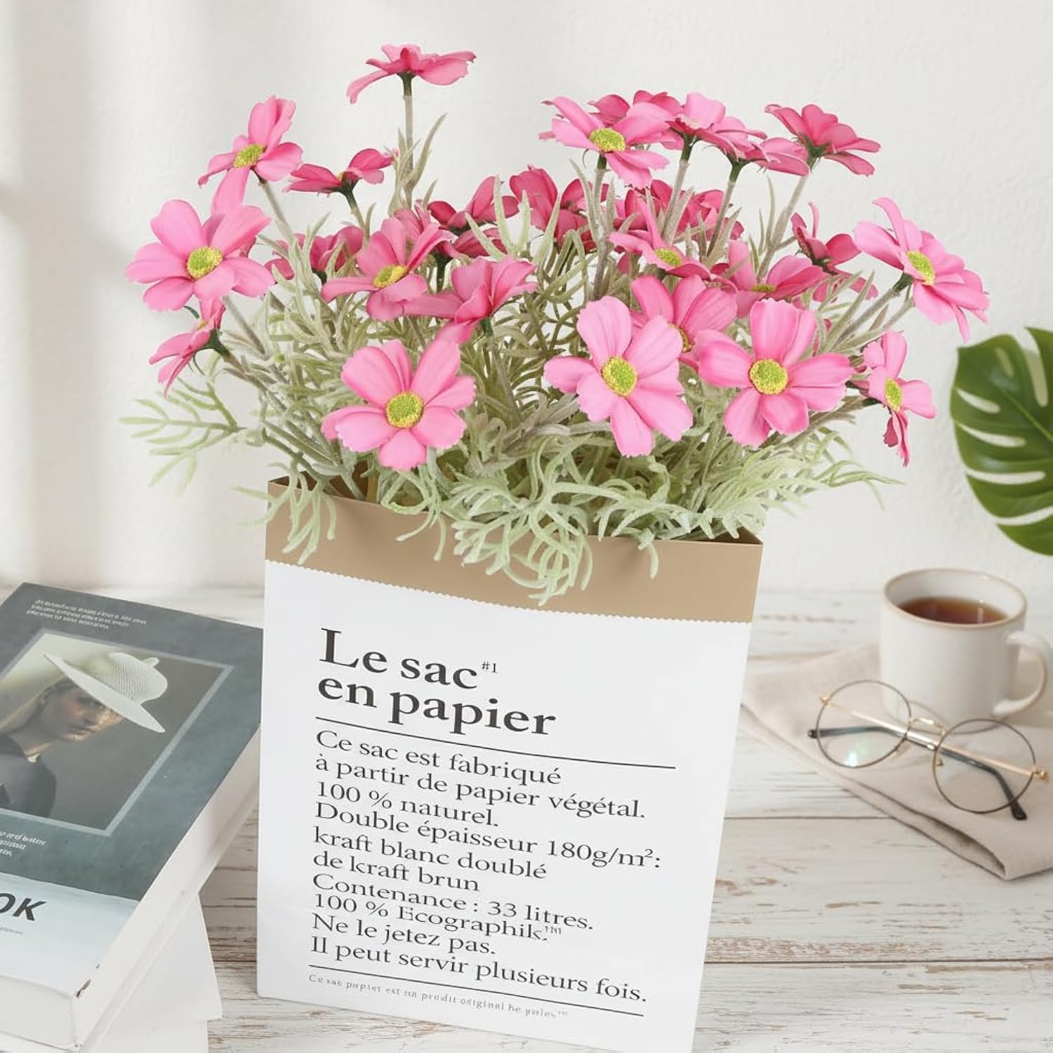 10 Pcs Cosmos Artificial Flowers 16.9 In Cosmos Faux Silk Flowers Fake Wildflowers Artificial Daisies For Home Decor Floral Arrangements Wedding Table Centerpieces (Deep Pink)