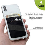 3-Pack Stick-On Phone Wallet with Finger Strap, Stretchy Card Holder - iPhone, Samsung