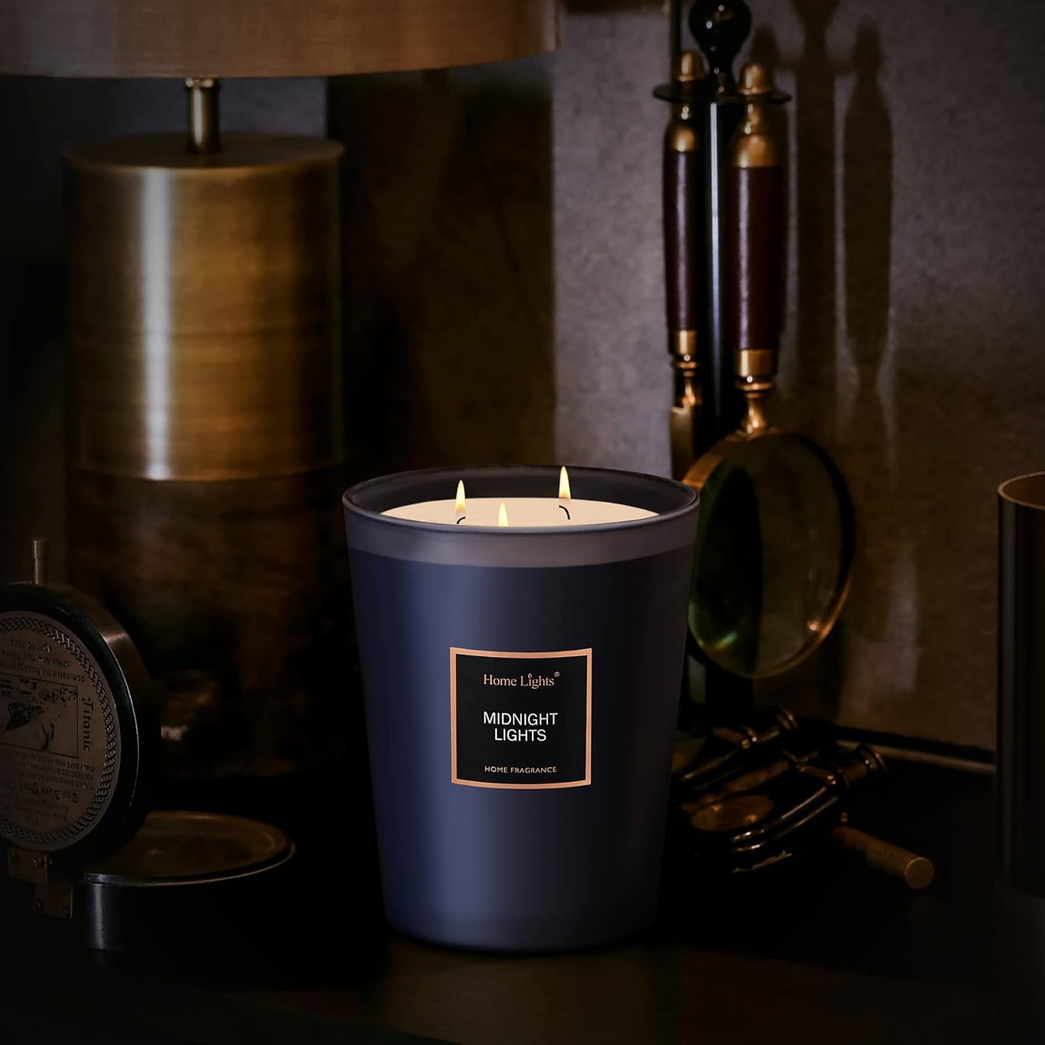 Homelights Highly Scented Soy Candles Big 33.3 Oz For Home. 3 Cotton Wicks, Smokeless Long Lasting 130 Hrs In Midnight Lights. 5X6, Great Gift For Women & Men