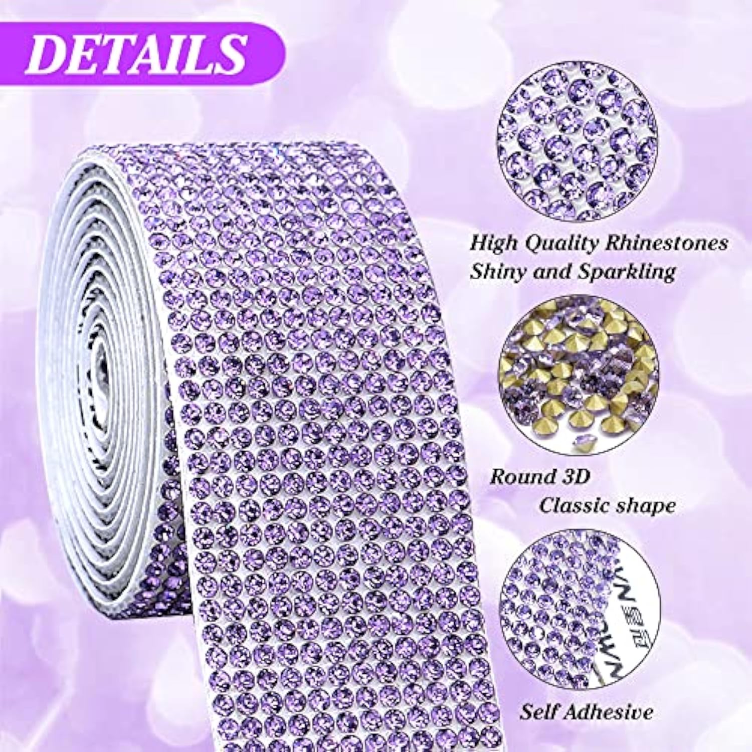 6 Rolls Self Adhesive Dream Purple Crystal Rhinestone Strips Diamond R