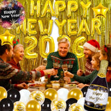 New Year 2026 Party Supplies Gold Black Balloons Banner Backdrop Set