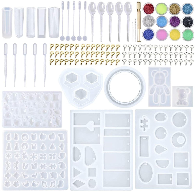 229Pcs Diy Jewelry Casting Molds Tools Set More Than 120 Designs Contains 8 Silicone Jewelry Resin With 70 Designs,1 Earring Molds With 25 Designs,2 Necklace Bear Molds,3 Diamonds Mold