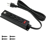 Mountable Power Strip Wall Mount Under Cabinet 4 AC Outlet 2 USB 6.56FT Cord