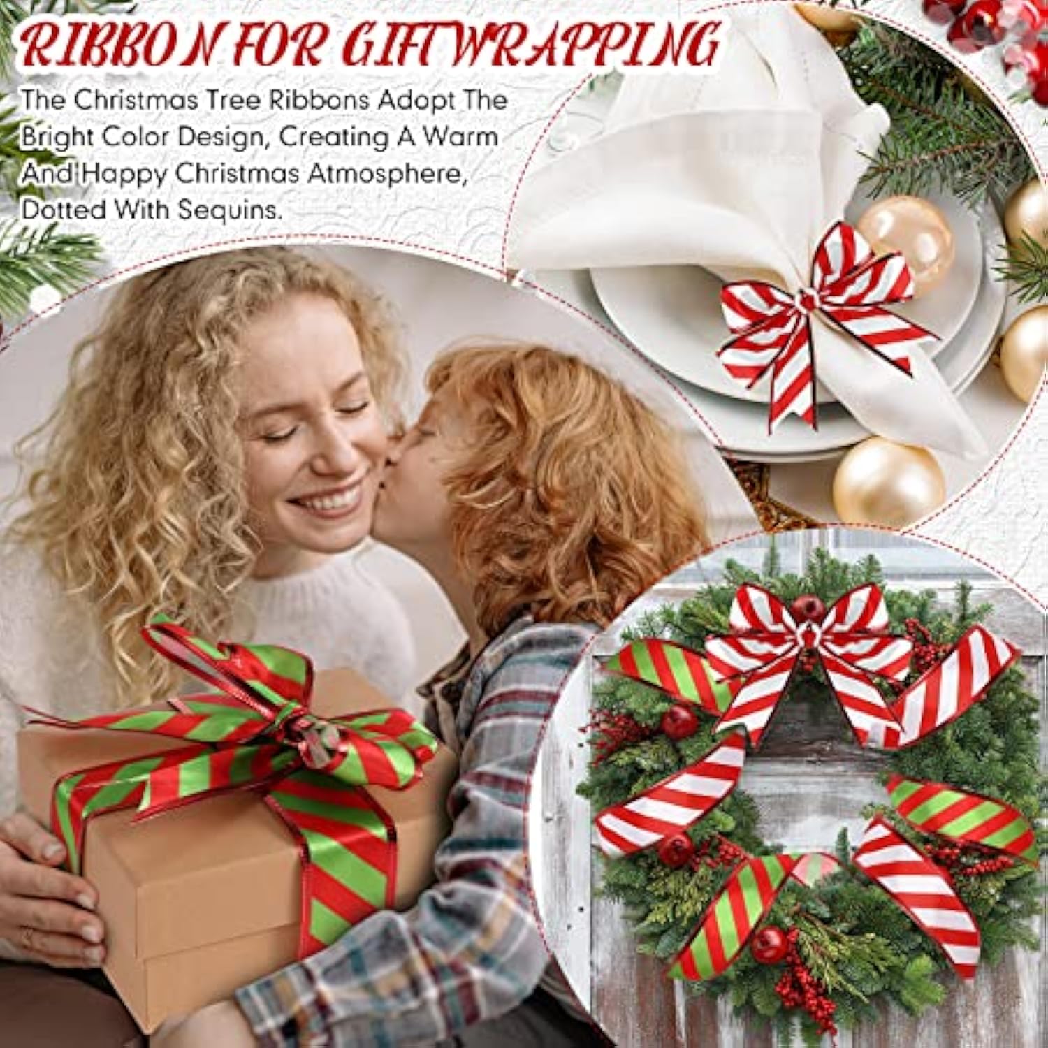 2 Rolls Ribbons For Christmas Tree Christmas Ribbon Wired Ribbon Satin