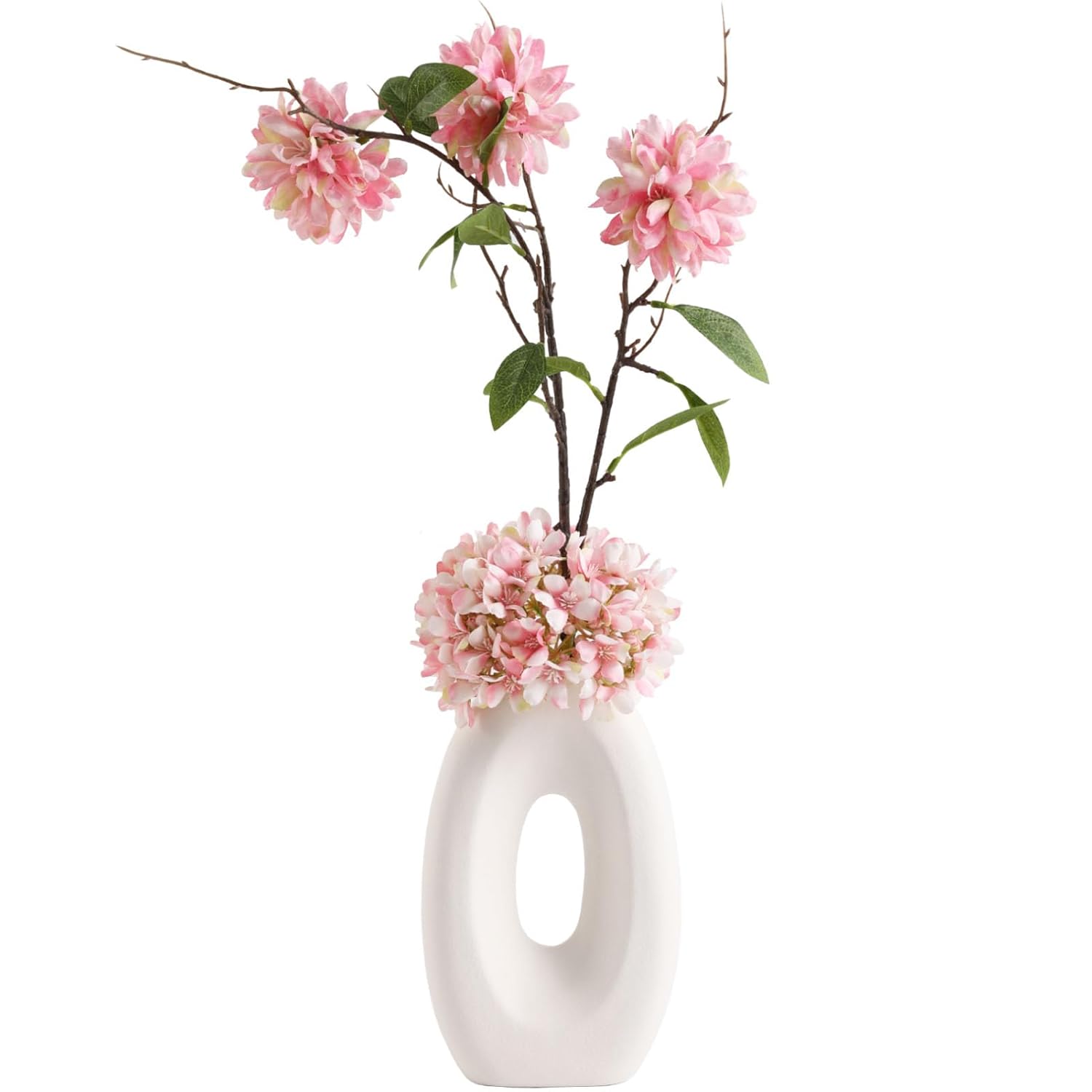 Fake Flower Bouquet And Vase Set, Faux Flower Arrangement For Decorating Living Room And Offices, Realistic Artificial Flowers Made Of Silk & Plastic, Floral Decoration With Pink Blossoms