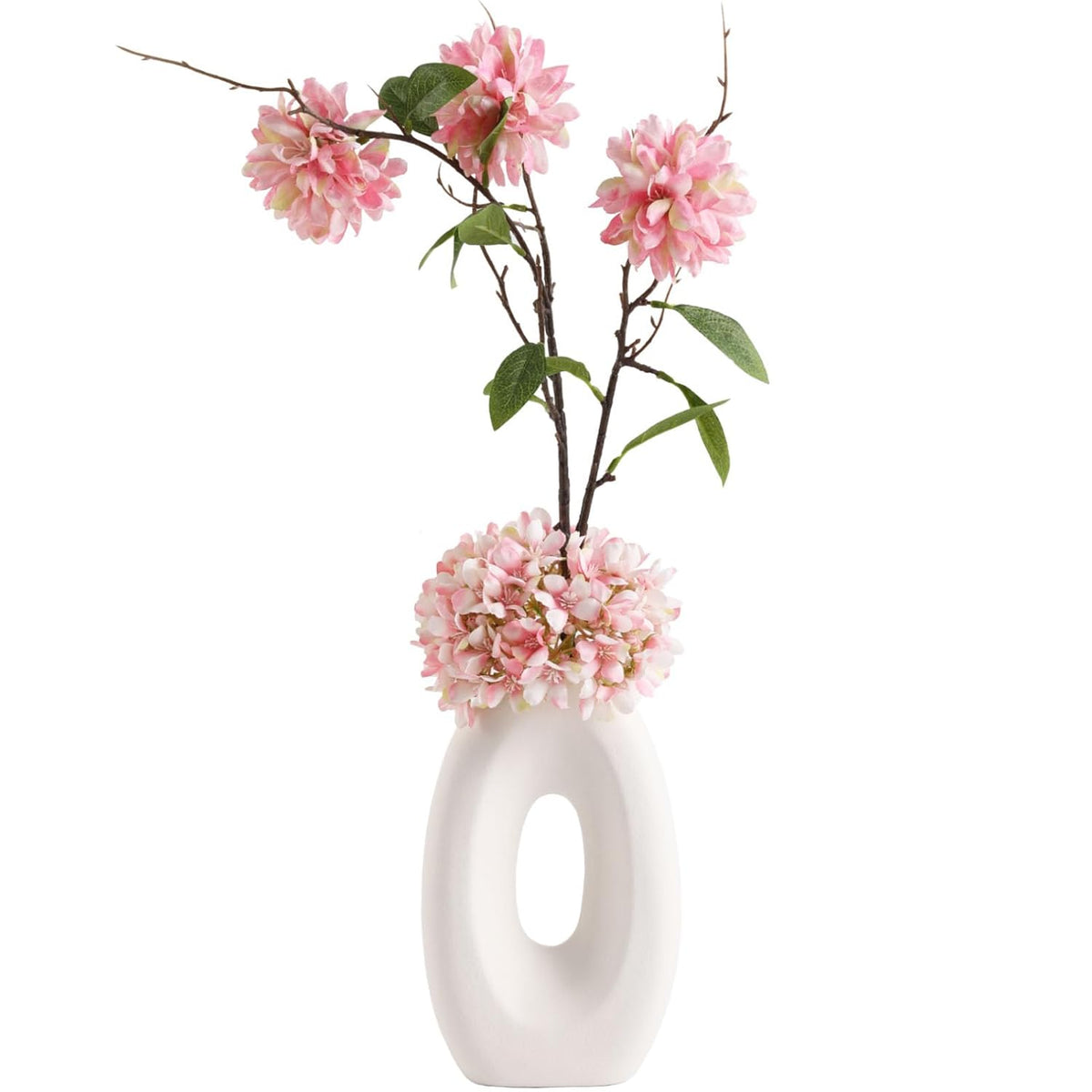 Fake Flower Bouquet And Vase Set, Faux Flower Arrangement For Decorating Living Room And Offices, Realistic Artificial Flowers Made Of Silk & Plastic, Floral Decoration With Pink Blossoms