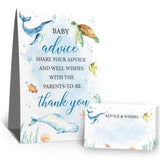 Baby Shower Advice Cards Sign For Parents To Be(1 Standing Sign-50 Guessing Cards) Sea Turtle Seahorse Fish Whale Advice For New Parents Baby Shower, Wishes For Baby Cards Party Activities Game-43