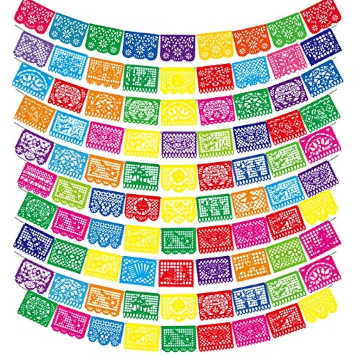 10 Pack Mexican Party Banners Total 170 Feet, Paper Picado Banner Mexican Party Decorations Day Of The Dead Fiesta Decorations For Dia De Los Muertos Decor Supplies