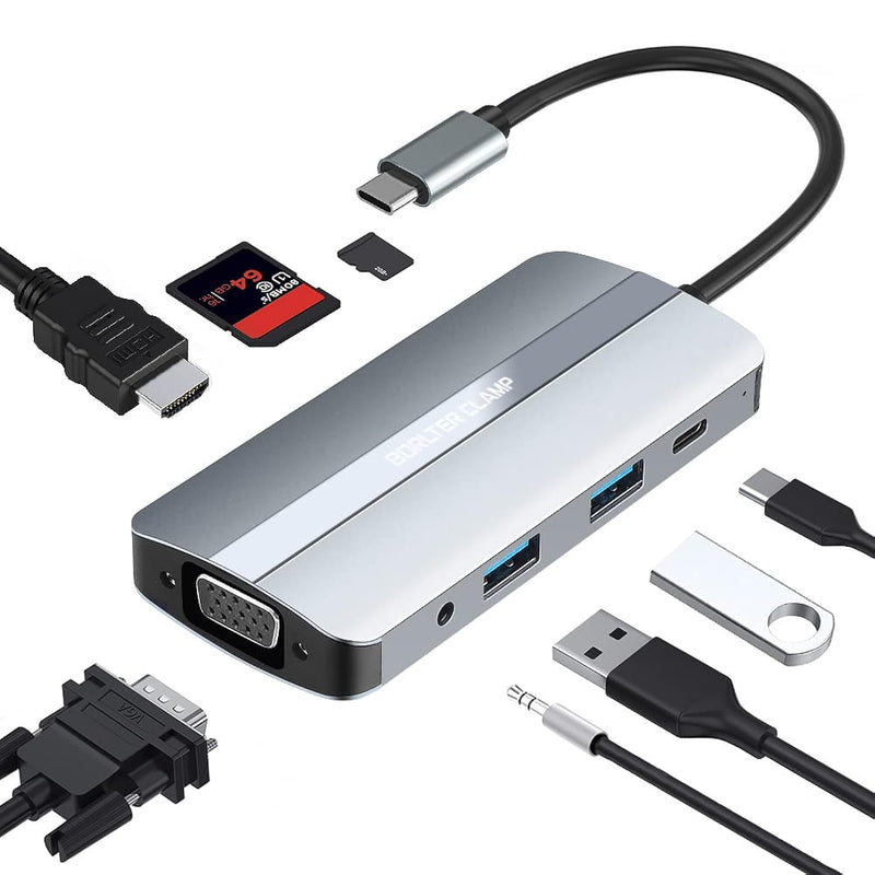 Borlterclamp Usb C Hub, 8 In 1 Multiport Usb C Dock Usb C Dongle With 4K Hdmi,