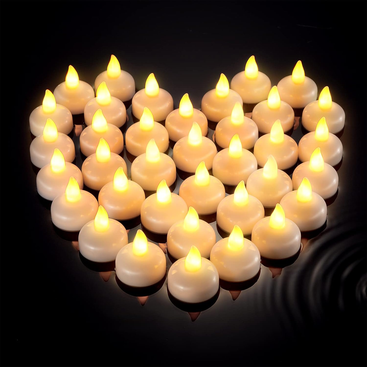 36 Pieces Flameless Floating Candles Waterproof Led Tealights Floating Candles Warm White Battery Operated For Valentine Wedding Party Pool Decorations(Yellow Light)