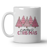Merry Christmas Cute Pink Coffee Mugs, Christmas Tree Winter Ceramic Coffee Mug, Christmas Holiday Drinking Party Mugs For Coffee Tea Hot Coco Lattes, 11Oz Ceramic Cup White