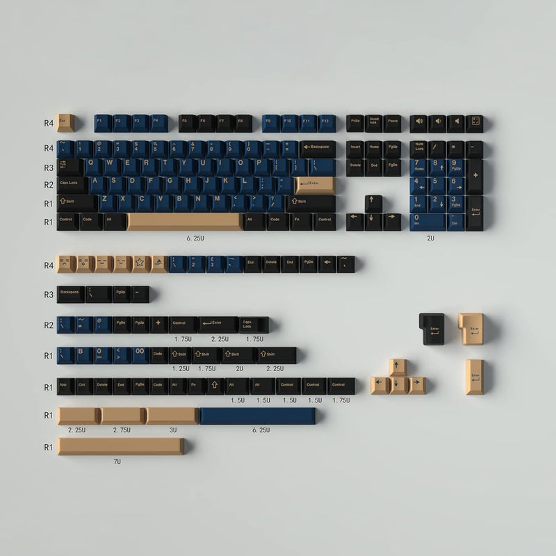 169 Keys Double Shot Keycaps Cherry Profile Blue Samurai Keycaps For 61/64/87/