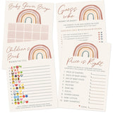 Baby Shower Game Set – 4 Games & Activities For 30 Guests, Includes Bingo, Price Is Right, Storybook Title Guessing, And Mommy Or Daddy Trivia, Boho Rainbow Theme For Baby Girl