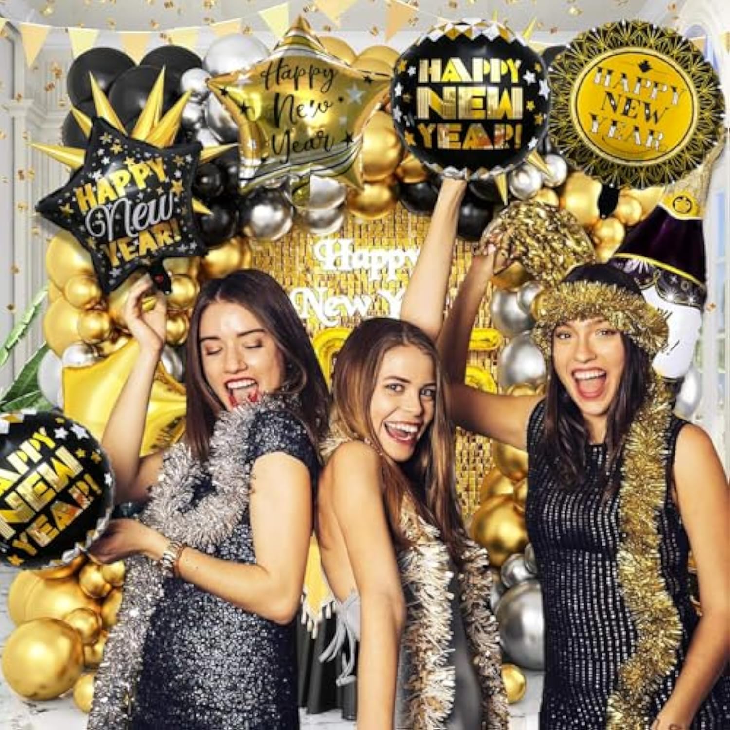 12 Pcs 18 Inch Black Gold Foil Balloons for 2026 New Year Party Decorations