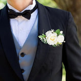 Pocket Boutonniere For Men, White Groom Boutonniere Artificial Flowers Pocket Square Boutonniere For Wedding Ceremony Anniversary, Formal Dinner Party, Prom