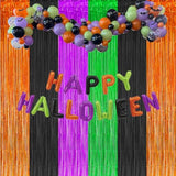 3 Pack Halloween Foil Fringe Curtains Backdrop Black Orange Purple Green Decor