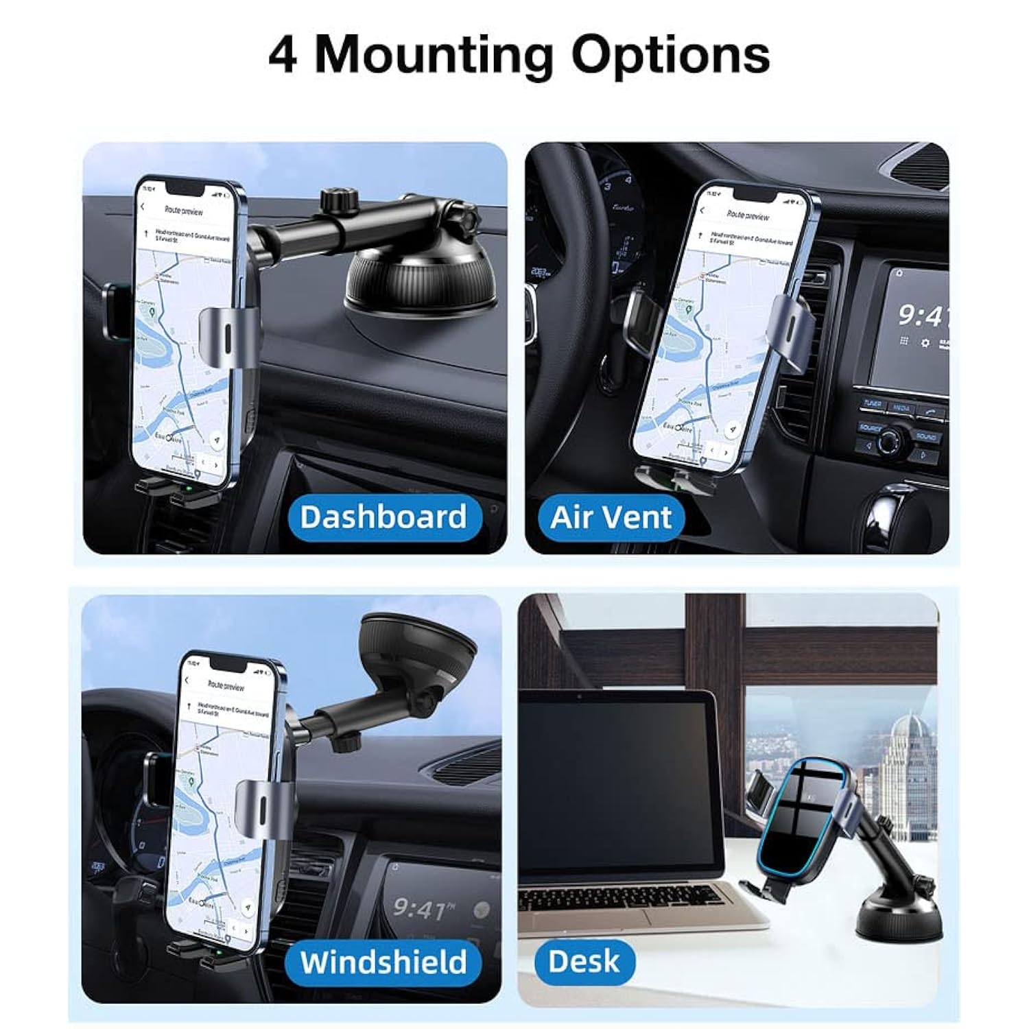 Car Drive Smarter - 15W Fast Charging Phone Holder 15W Fast Charging Phone Holder for 15/14/13/12/11 Pro Max, Samsung S23/S22/S21/S20 Note 20, Google Pixel, LG, Black