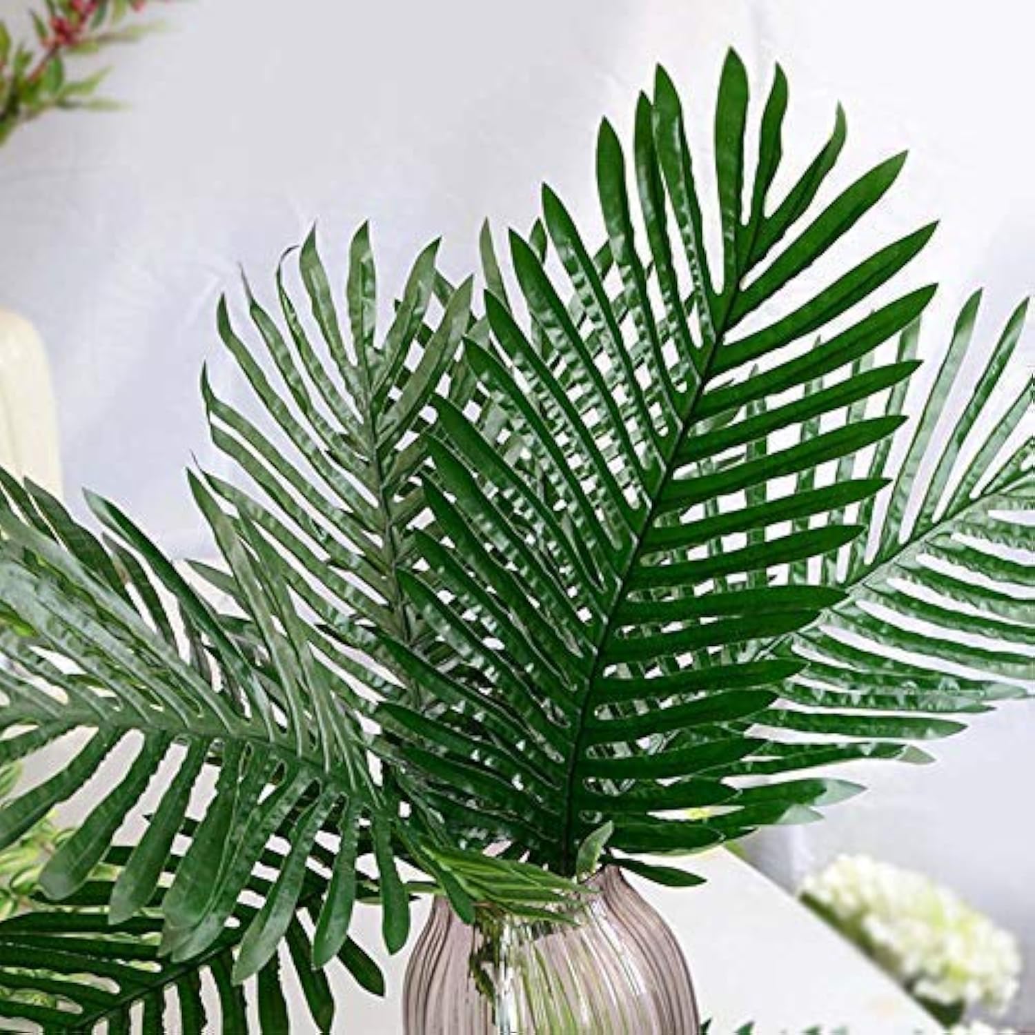 30 Pcs Faux Palm Leaves With Stems Artificial Tropical Plant Imitation Safari Leaves Hawaiian Luau Party Suppliers Decorations,Tiki,Aloha Jungle Beach Birthday Leave Table Decorations