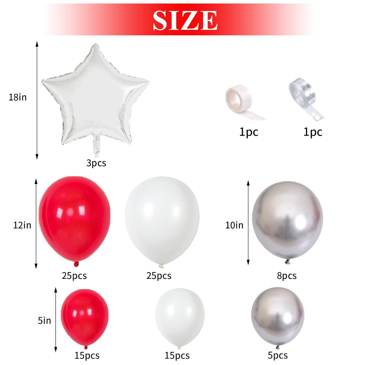 Balloons Garland Kit Red White Silver, 99Pcs Red White Balloon Arch Kit With Metallic Silver Stars Foil Balloon, Red Birthday Decorations For Valentine'S Day, Baby Shower, Wedding, Christmas Party