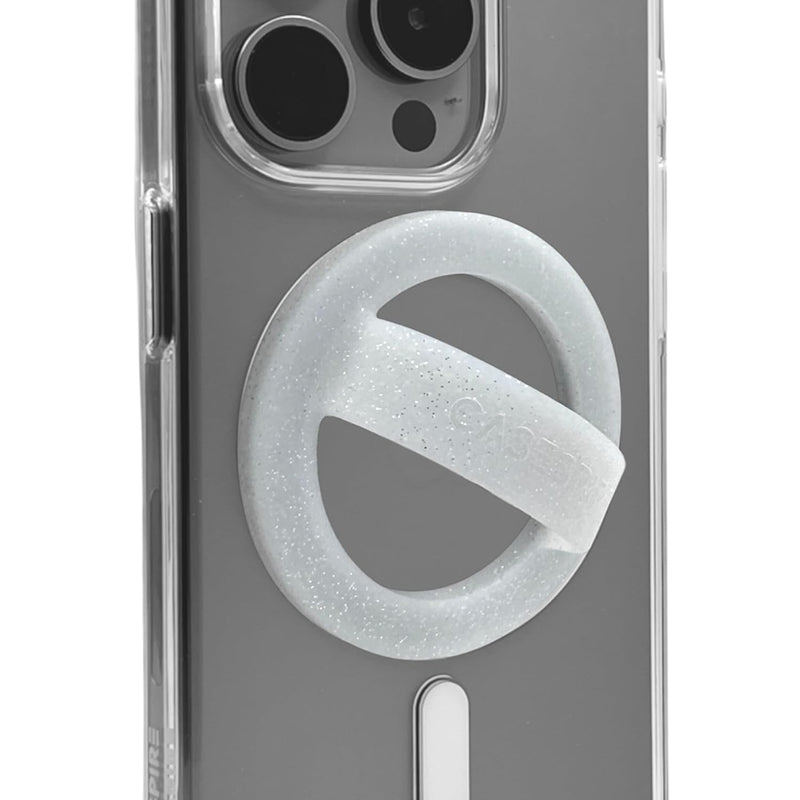 MagSafe Compatible Magnetic Silicone Loop Grip Holder for iPhone (Clear/White)