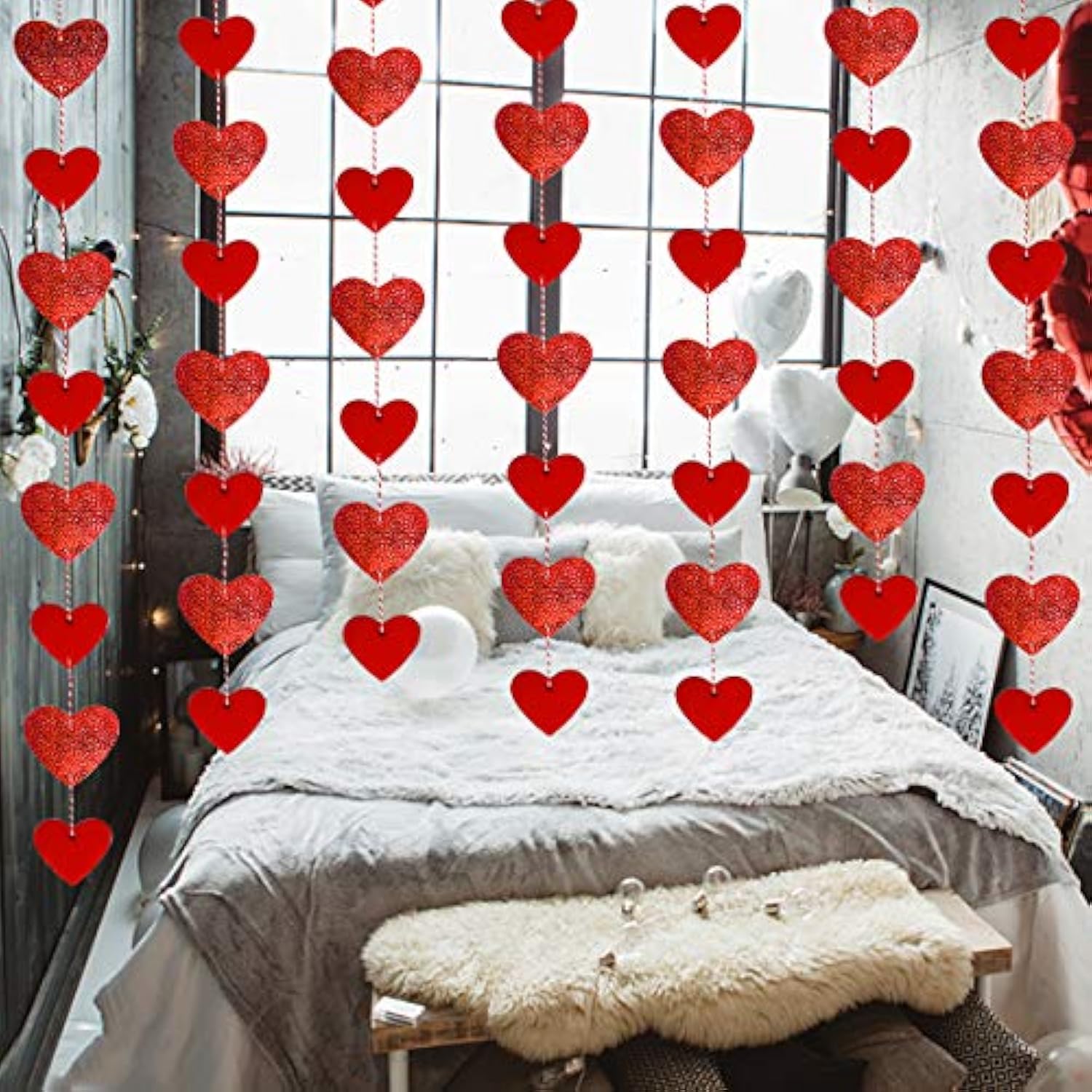 6Pcs Red Valentines Heart Garland Valentines Day Heart Banner Valentin