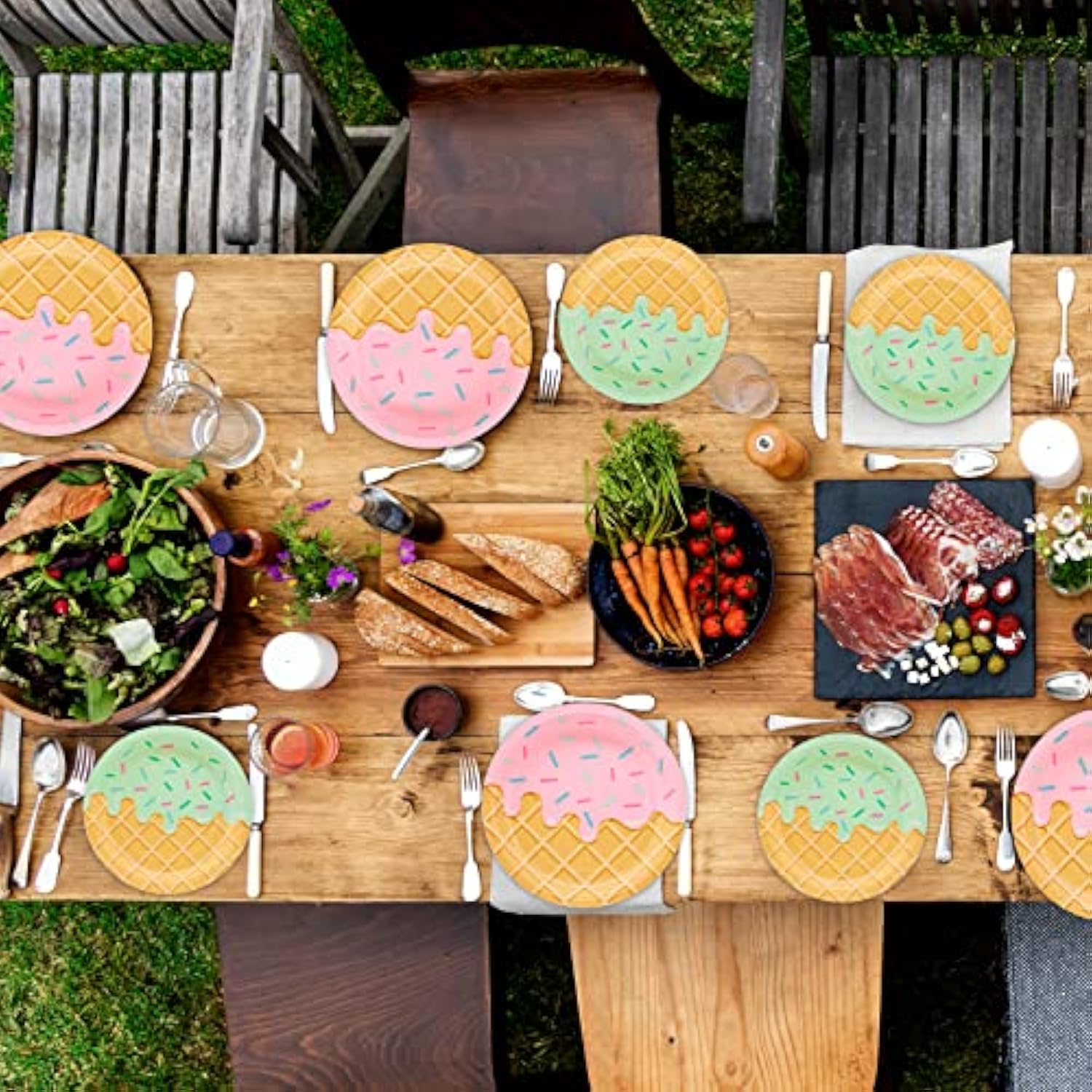100PCS Ice Cream Party Plates - Disposable Tableware Set for 50 Guests