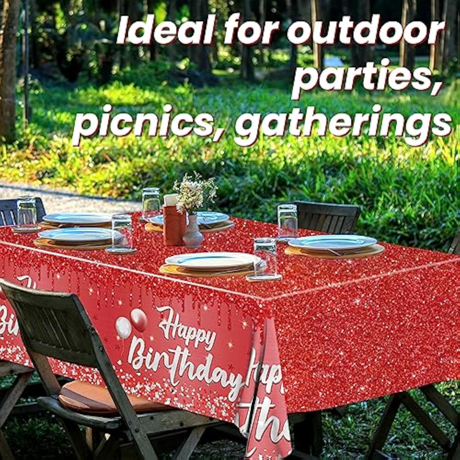 3pcs Red and Silver Glitter Birthday Tablecloths for Party Decorations