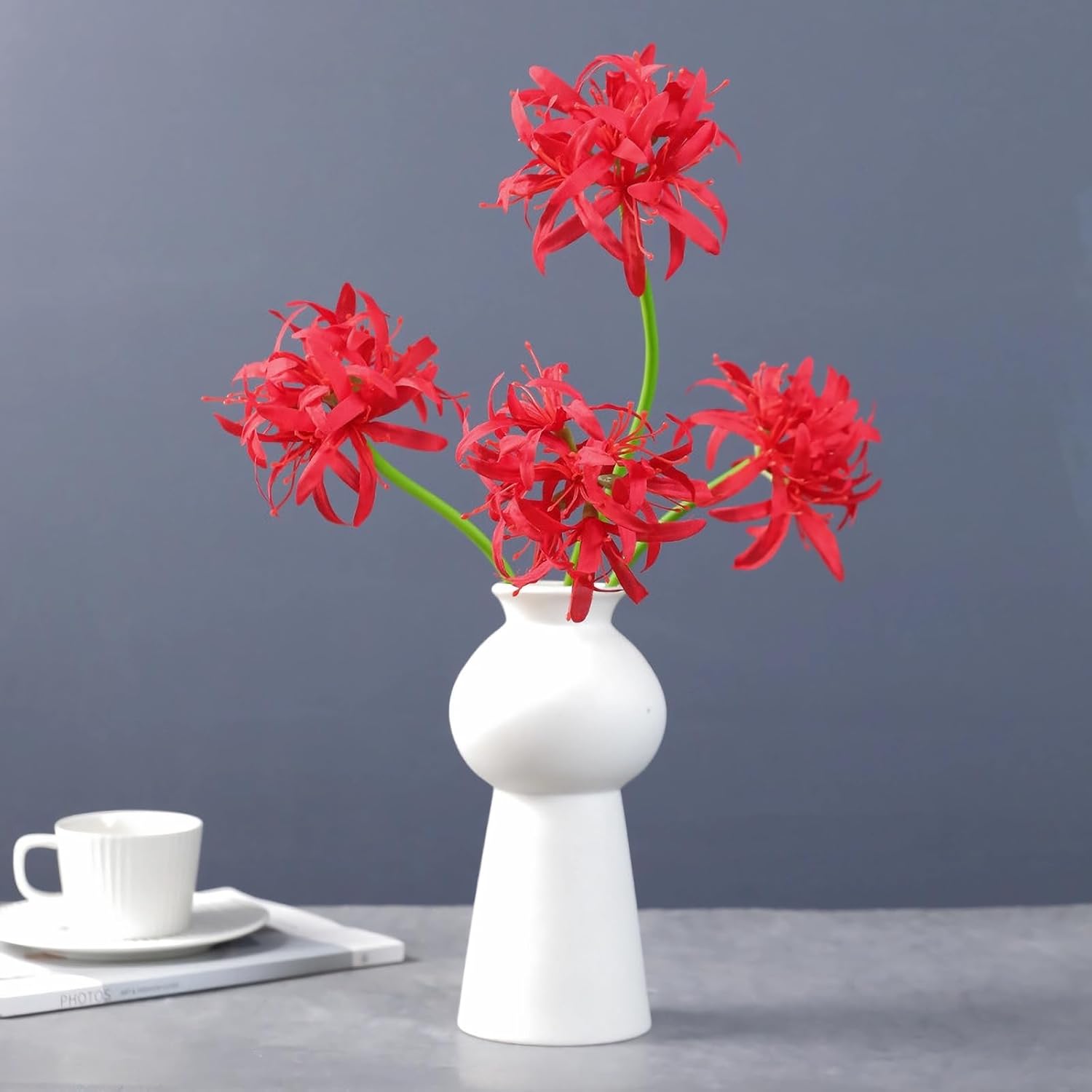 4Pcs Artificial Red Spider Lily Flowers 19" Faux Lycoris Radiata Silk Equinox Flowers For Vase Bouquets Home Office Wedding Decor.(Red)
