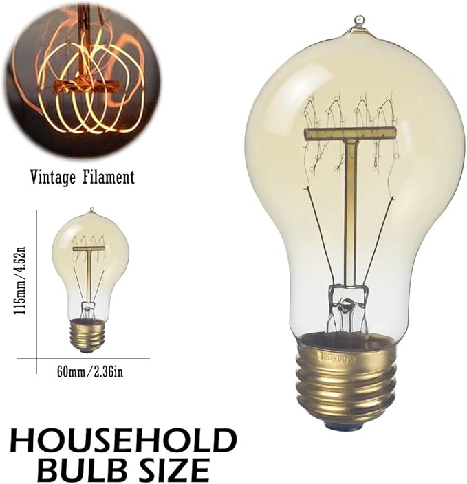 6-Pack Edison Light Bulbs 60W A19 Vintage Antique E26 Dimmable Incandescent Amber Warm White