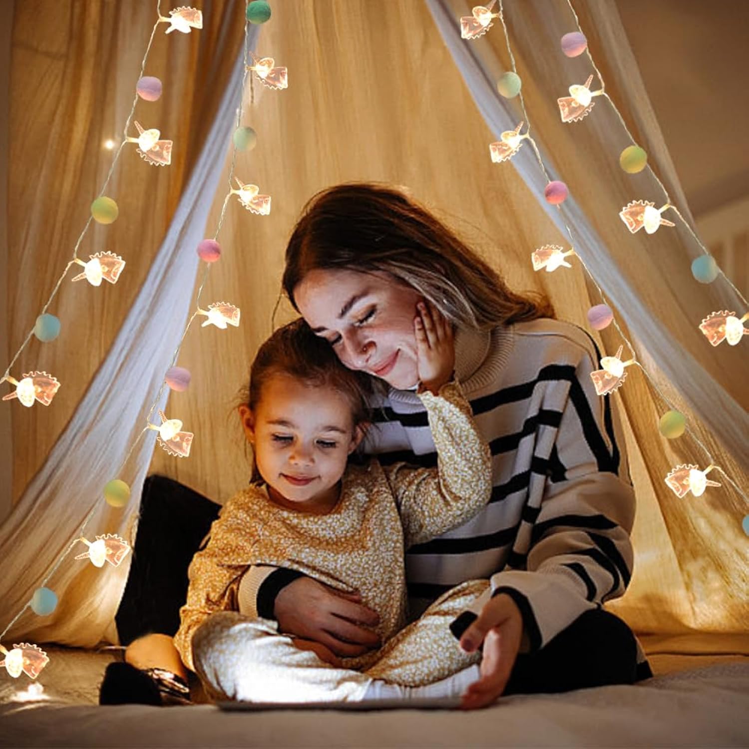 9.85Ft Unicorn String Lights Cute Pom Poms Fairy Led String Lights Battery Operated With Timer Decor Lights For Kids Bed