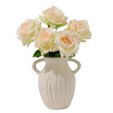 Artificial Real Touch Flowers, 5Pcs Light Champagne Real Looking Fake Rose With Moisturizing Texture, Long Stem Faux Florals Bulk For Wedding & Home Party Decorations