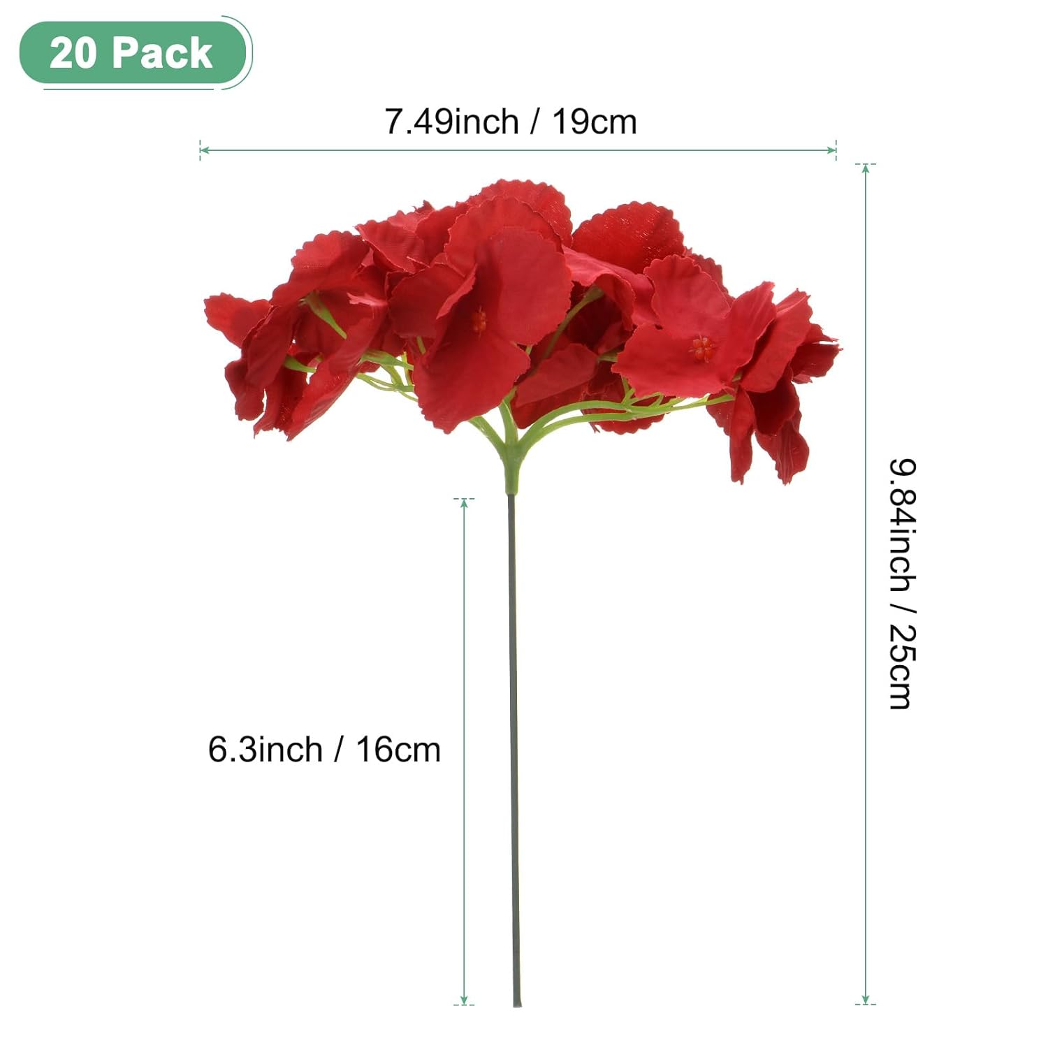 20-Pack Silk Hydrangea Flowers, Artificial Flowers Heads With 20Pcs Stems, Full Hydrangea Flowers For Home Decor/Wedding/Christmas/Diy/Party/Garden [Red]