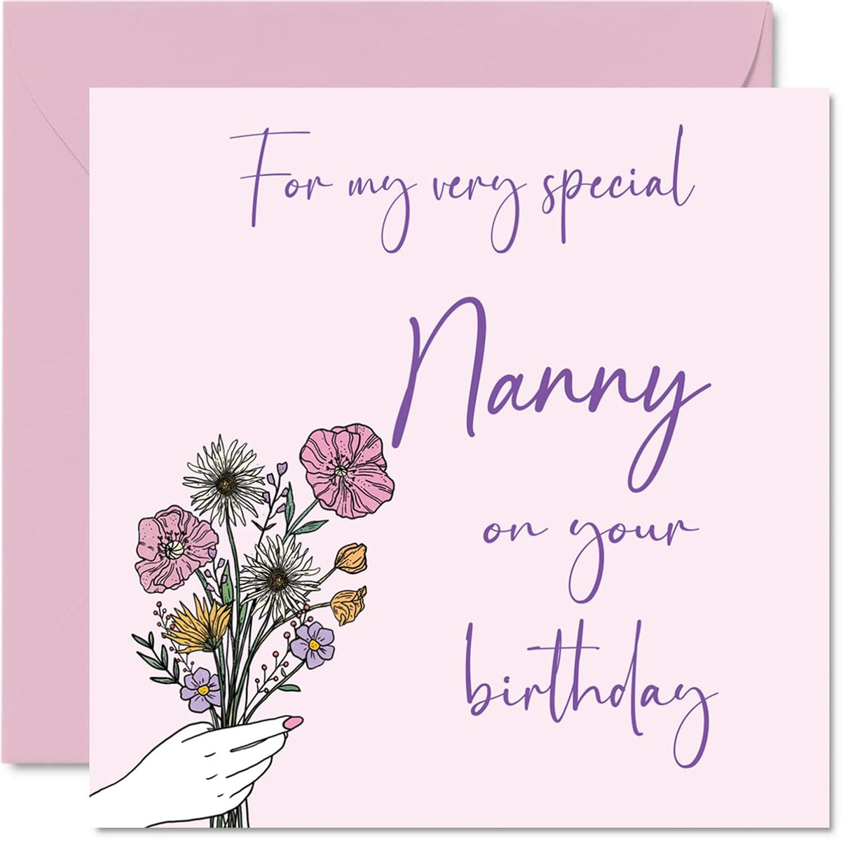 Cute Birthday Cards For Nanny - Birthday Flowers - Happy Birthday Card For Nanny From Grandson Granddaughter, Nanny Special Birthday Gifts, 5.7 X 5.7 Inch Mother'S Day Greeting Cards