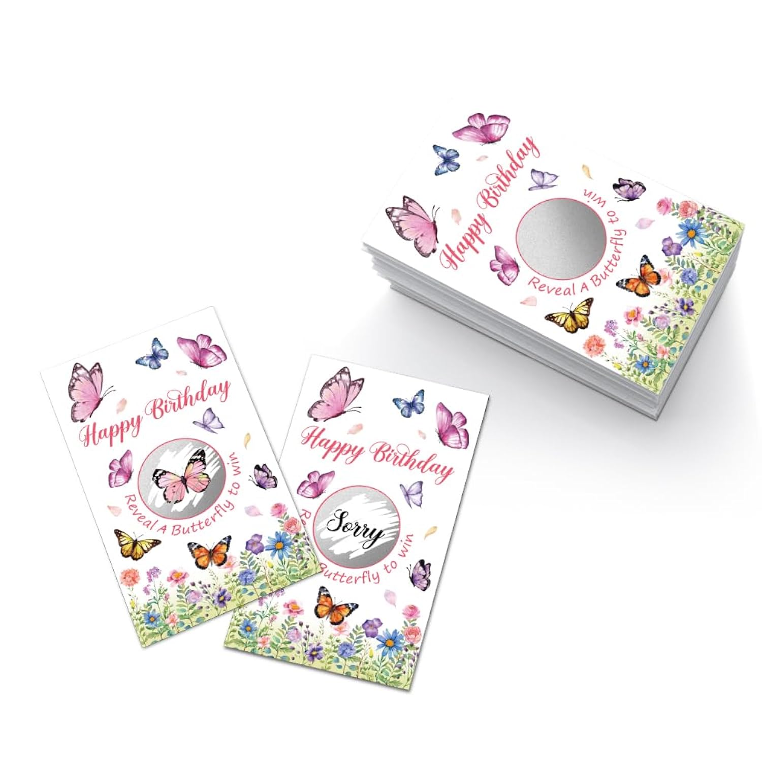 50Pcs Welcome To The Birthday Party Scratch Off Game, Butterfly Scratch Cards For Birthday Party, Lottery Group Game Raffle Tickets For Butterfly Lovers, Funny Floral Baby Shower Activity