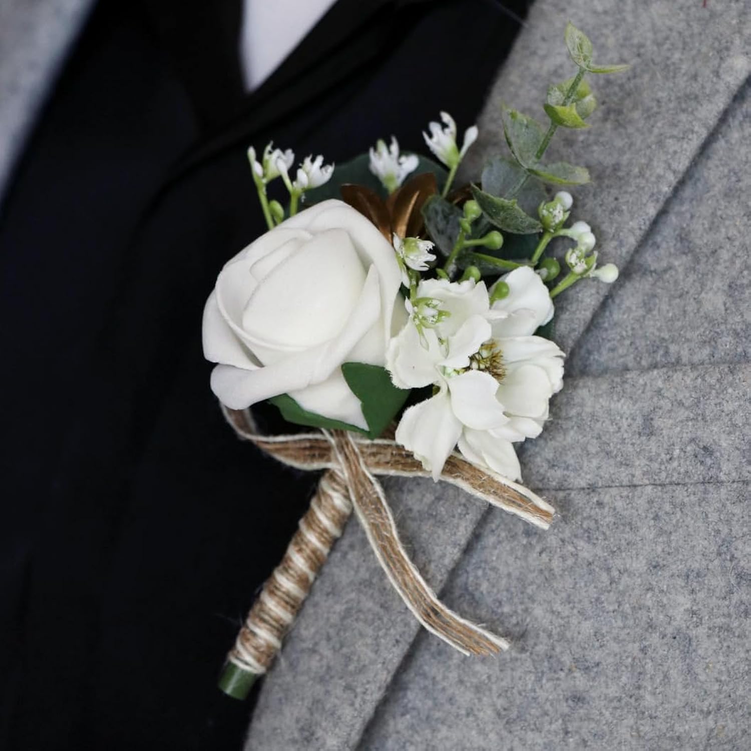 2Pcs Artificial Men'S Rose Boutonniere,Buttonhole Flowers With Pin And Clip Artificial Wedding Flower Bridal Bridesmaid White Corsage For Wedding,Party,Prom Suit Dress Decor, 8 X 14 Cm